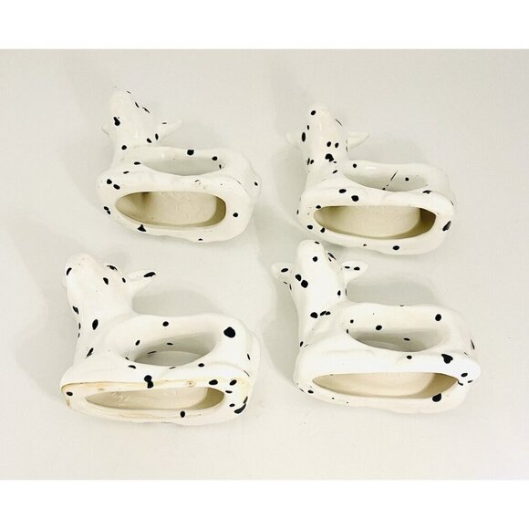 Cottage Farmhouse Spotted Cows Napkin Rings Set of 4 Ceramics Rustic White - Picture 4 of 11